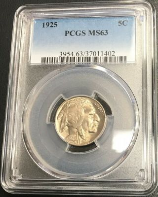 1925 - P U.  S.  Buffalo Indian Nickel Pcgs Graded Ms63 $2.  95 Max