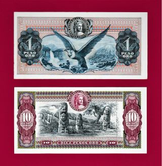 Scarce Colombia Unc Notes: 1 Peso Oro 1963 (p - 404) & 10 Pesos Oro 1970 (p - 422a)