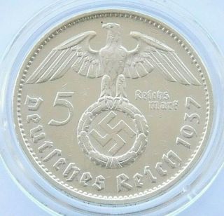 German Coin 5 Mark Reichsmark 1937 G Swastika Hindenburg Silver 3rd Reich Ww2