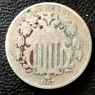 1867 Shield Nickel 5 Cents 5c Circulated 16555