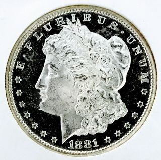 1881 S Morgan Dollar Gem Bu,  Mega Pq Dmpl/pl Flawless Cheek Nr 08378
