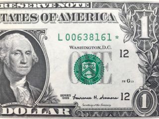Wow Star Note 1999 $1 Dollar Bill (san Francisco “l”),  Uncirculated
