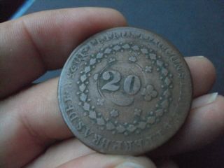 Brazil 40 Reis 1825 R Countermarked 20 Reis Coin