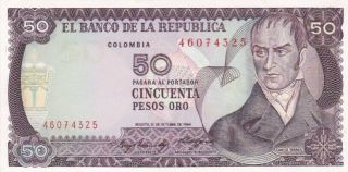 Au 1984 Colombia 50 Pesos Oro Note,  Pick 425a.