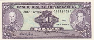 10 Bolivares Unc Banknote From Venezuela 1995 Pick - 61d