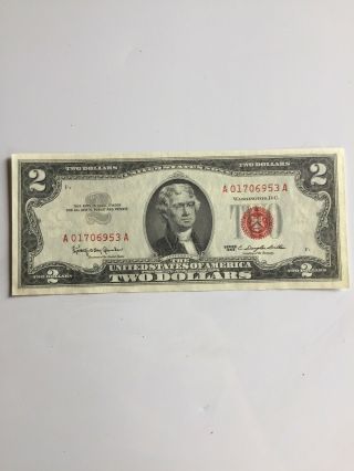 Series 1963 Au Two Dollar Bill Red Seal Crisp.  $2 Bill As Pictured.