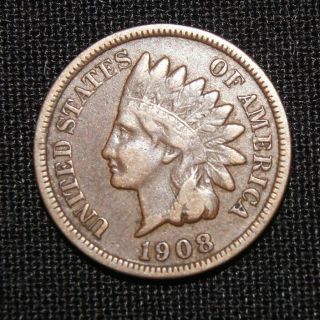 1908 - S Indian Head Cent Penny,  Better Date