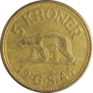 1944 Greenland 5 Kroner In Uncirculated,  And Rare (130)