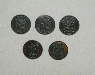 Vintage 5 Different Dates Voc Old 1 Duit Coins In Ceylon/east Indies Rare