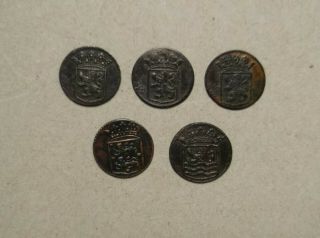 VINTAGE 5 DIFFERENT DATES VOC Old 1 Duit Coins in Ceylon/East indies Rare 5
