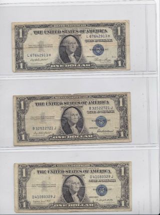 Set Of 3 Well Circulated One Dollar 1935 Silver Certificate Notes