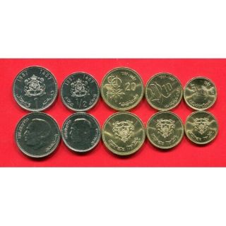 Morocco 5,  10,  20 Santimat 1/2,  1 Dirham 1987 Unc Coin Set Of 5