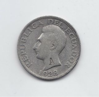 Ecuador 1 Sucre 1928 Km 72 Vf With Unknown Countermark Letter " A " Silver Coin