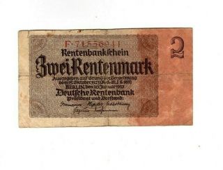 Xxx - Rare German 2 Rentenmark 3.  Reich Nazi Banknote 1937 In Ok Con