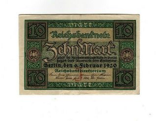 Xxx - Rare German 10 Reichsmark Weimar Banknote 1920 Very Fine Con