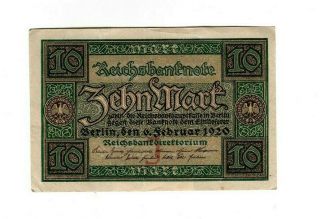 Xxx - Rare German 10 Reichsmark Weimar Banknote 1920 Nearly Unc