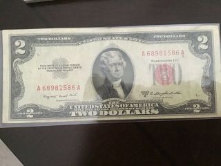 Currency Note 1953 $2 Dollar Bill Red Seal Note Comes In Plastic Holder