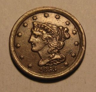 1855 Braided Hair Half Cent Penny - Au / - 13su - 2