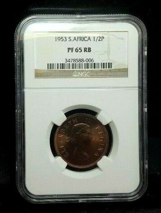 1953 South Africa Quarter Penny 1/2p Proof Ngc Pf65rb Pop32 Red Brown Half
