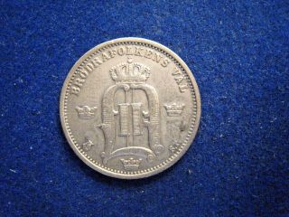 1875 Sweden 50 Ore Circulated Coin Small Letters Silver Grade