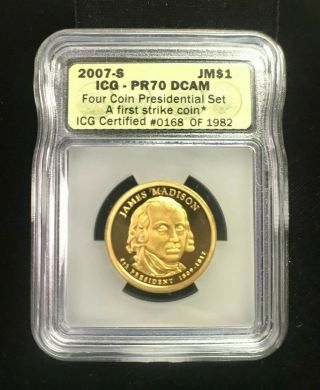 2007 S Icg James Madison $1 Presidential Dollar Pr70 First Strike Proof Jm$1