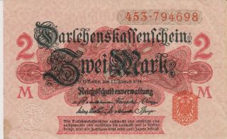 1914 Germany 2 Mark Reichsbanknote - - Paper Money Banknote Currency