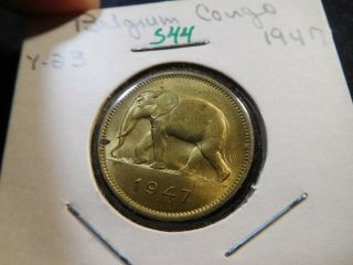 S44 Belgian Congo 1947 2 Francs Elephant Bu