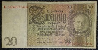 1929 20 Reichsmark Germany Vintage Nazi Old Money Banknote Currency P 181a Vf