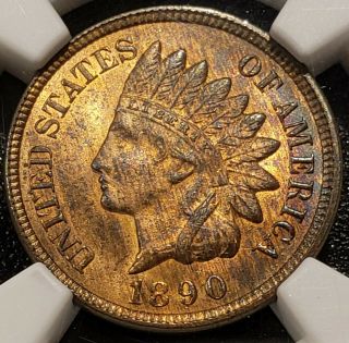 ☆1890 Indian Head Penny Cent,  Ngc Ms 63 Rb☆