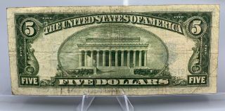 1934 - D $5 DOLLAR BILL SILVER CERTIFICATE FRN NOTE BLUE SEAL BANKNOTE PAPER MONEY 2