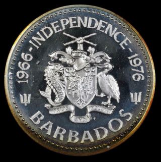 1976 Barbados $10 Proof Neptune Sterling Silver Franklin Still 2