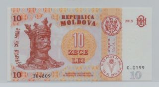 [$] Moldova,  2015,  10 Lei,  Gem Unc