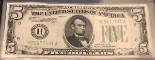 1934 Us $5 Five Dollar Federal Reserve Note St.  Louis H29877531a Green Seal