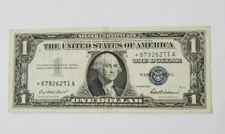 Star Note 1957 $1 One Dollar Silver Certificate - Old Us Currency Blue Seal 6271