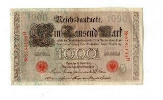 Xxx - Rare German 1000 Mark Empire Banknote 1910 In Fine Con Red No
