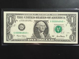 Wow Star Note 2001 $1 Dollar Bill (chicago  G ),  Uncirculated