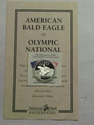 American Bald Eagle Olympic National Park 1996 Cook Island Silver Coin Rare