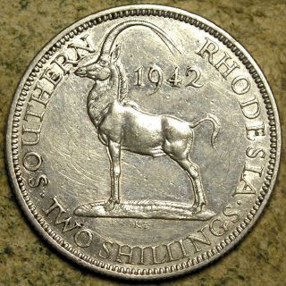 Southern Rhodesia: 1942 King George Vi Silver 2 Shillings