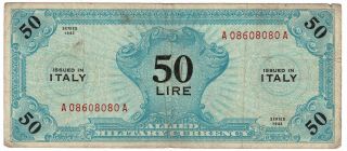 Italy Allied Military Currency 50 Lire Series 1943 Pick M14b Foreign Banknote
