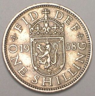 1958 Uk Britain British One 1 Shilling Lion Shield Coin Vf