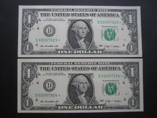 2009 Star Note $1 Federal Reserve Note 2 Consecutive Gem Cu D Cleveland Star