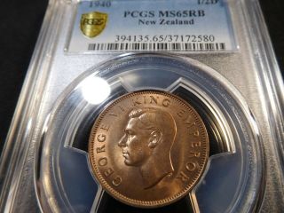 Q189 Zealand 1940 1/2 Penny Pcgs Ms - 65 Red Brown