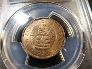 Q189 Zealand 1940 1/2 Penny PCGS MS - 65 Red Brown 2