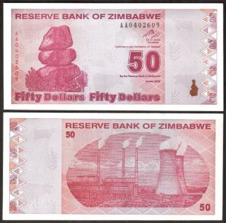 Zimbabwe 50 Dollars 2009,  Unc -,  P - 96