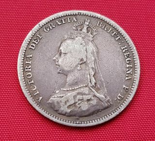 Great Britain Silver Coin,  1 Shilling 1887 (. 925),  Queen Victoria,  Vf 2