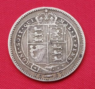 Great Britain Silver Coin,  1 Shilling 1887 (. 925),  Queen Victoria,  VF 2 2