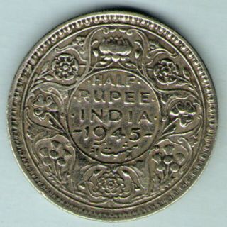 British India - 1945 - George Vi 1/2 Rupee Silver Coin Ex - Rare Coin