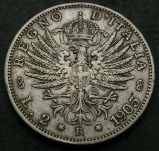 Italy 2 Lire 1905 R - Silver - Vittorio Emanuele Iii.  - Vf - - 3482