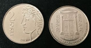 Argentina 2 Peso 75th Anniversary Of B.  C.  R.  A.  2010 Coin Unc