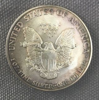 1987 Toned American Silver Eagle 1 Troy Oz.  999 Fine Silver Uncertified 2